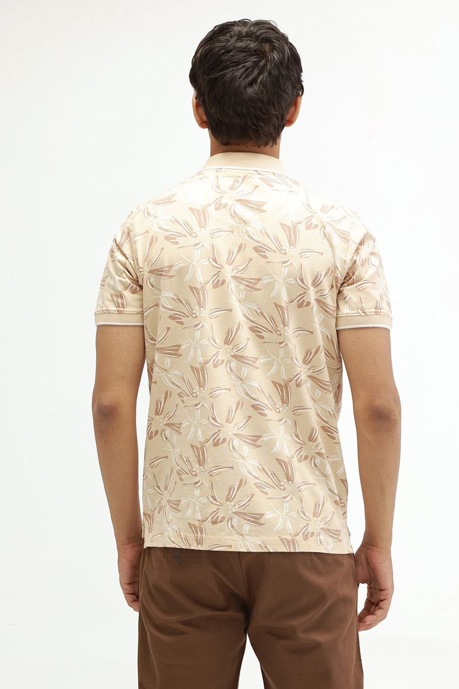 BASICS REGULAR FIT MACADAMIA COTTON STRETCH POLO T-SHIRT