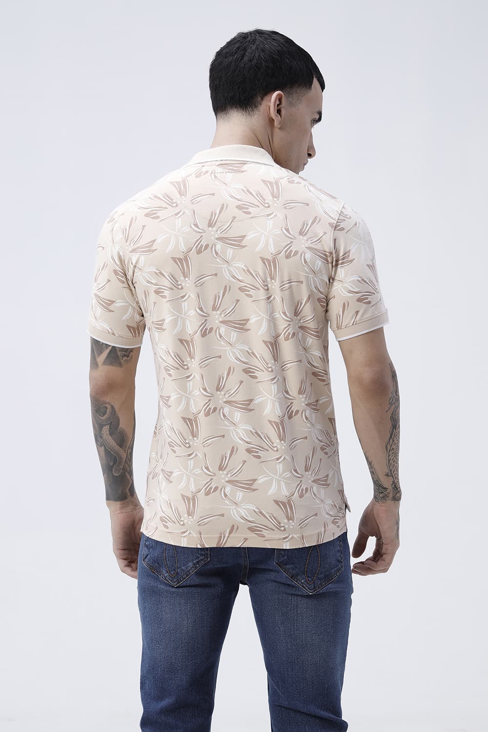 BASICS REGULAR FIT MACADAMIA COTTON STRETCH POLO T-SHIRT