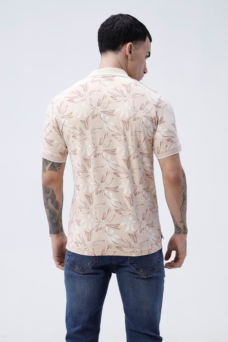 BASICS REGULAR FIT MACADAMIA COTTON STRETCH POLO T-SHIRT