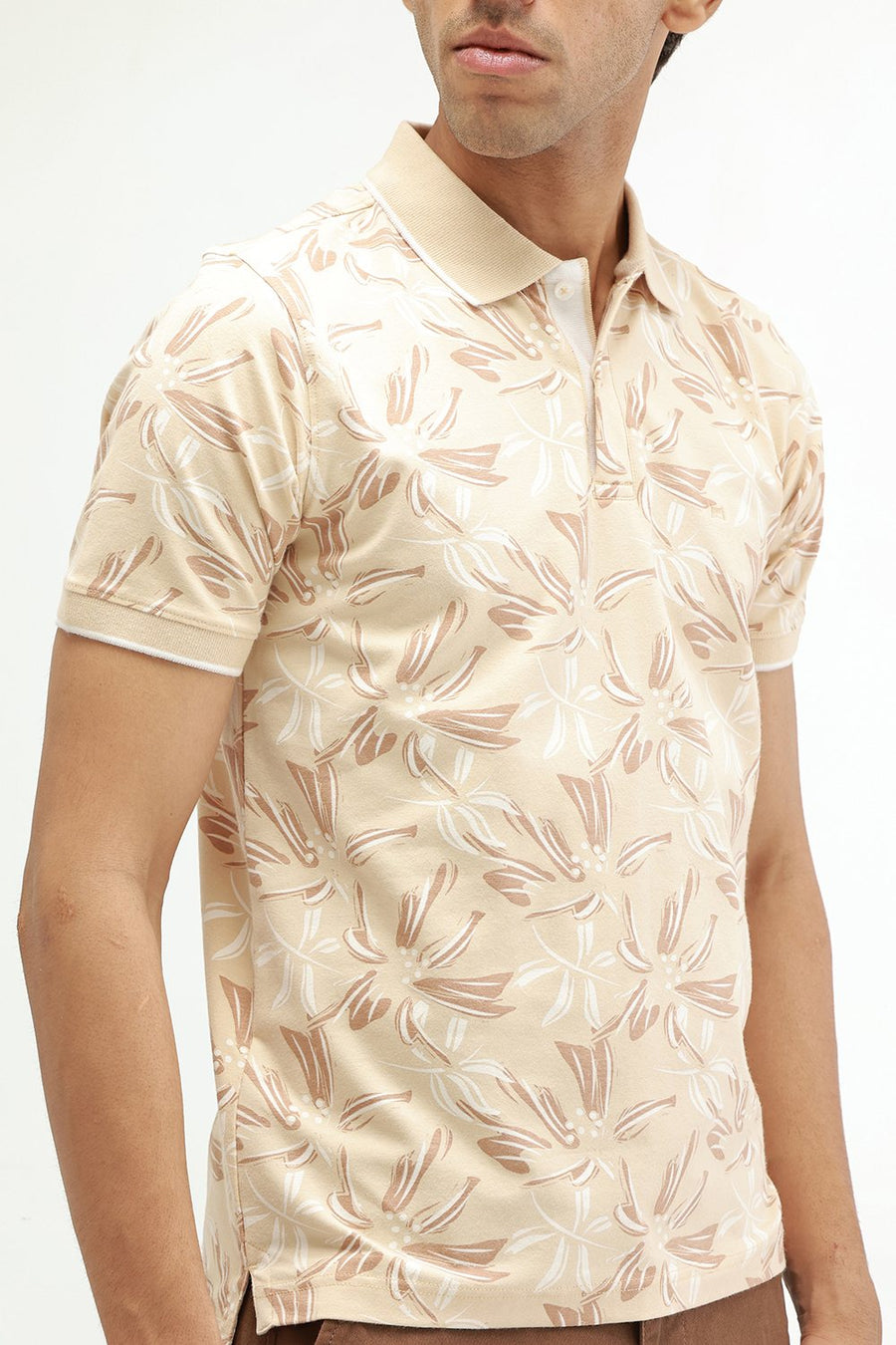BASICS REGULAR FIT MACADAMIA COTTON STRETCH POLO T-SHIRT