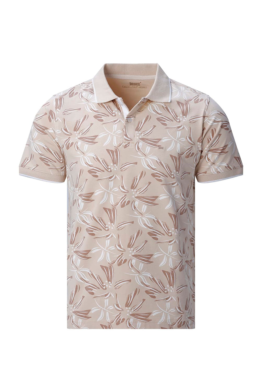 BASICS REGULAR FIT MACADAMIA COTTON STRETCH POLO T-SHIRT