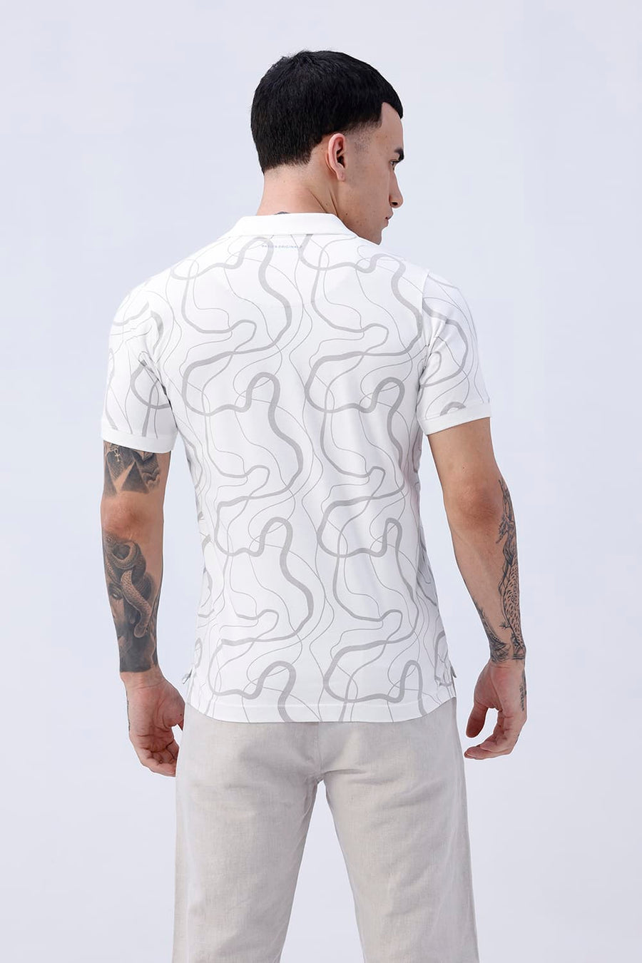 BASICS REGULAR FIT BRIGHT WHITE COTTON STRETCH POLO T-SHIRT