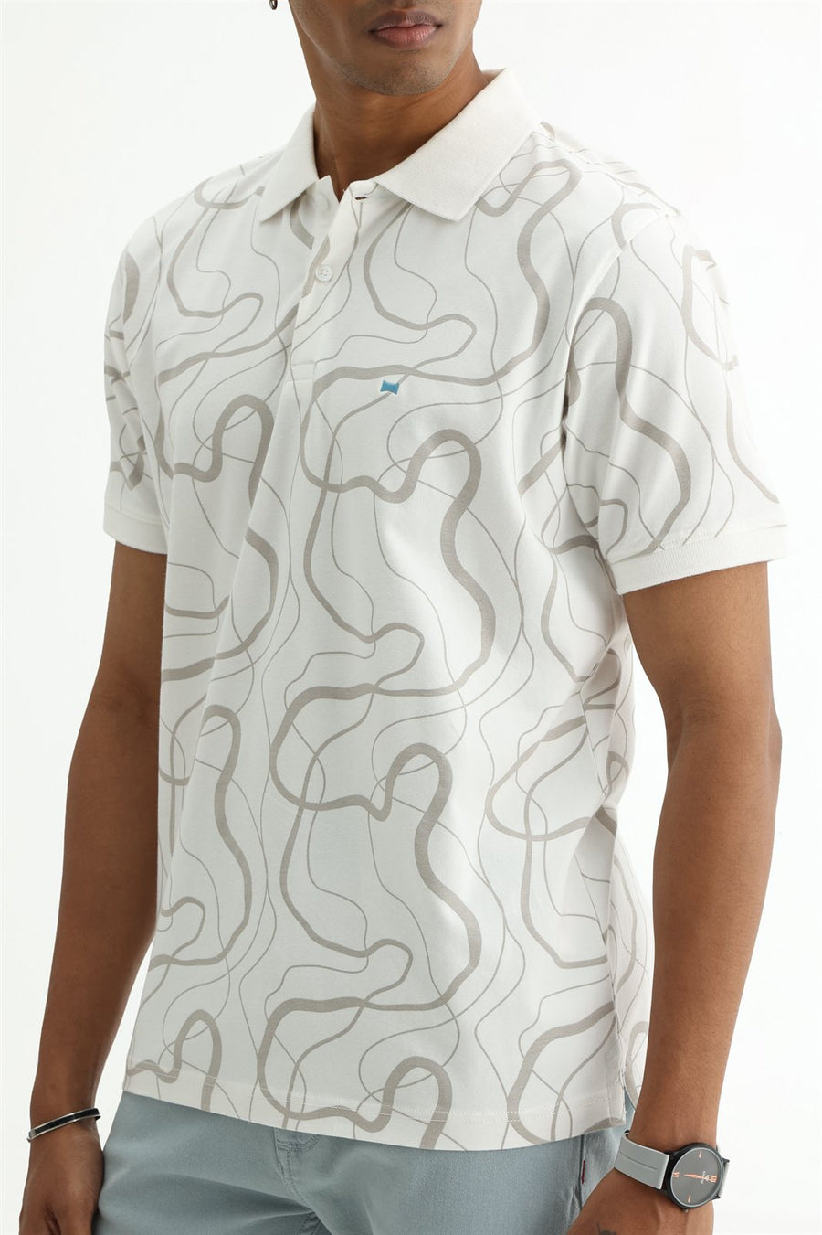 BASICS REGULAR FIT BRIGHT WHITE COTTON STRETCH POLO T-SHIRT