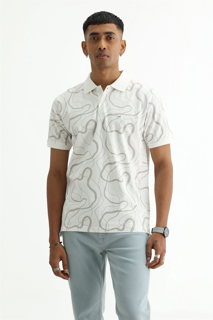 BASICS REGULAR FIT BRIGHT WHITE COTTON STRETCH POLO T-SHIRT