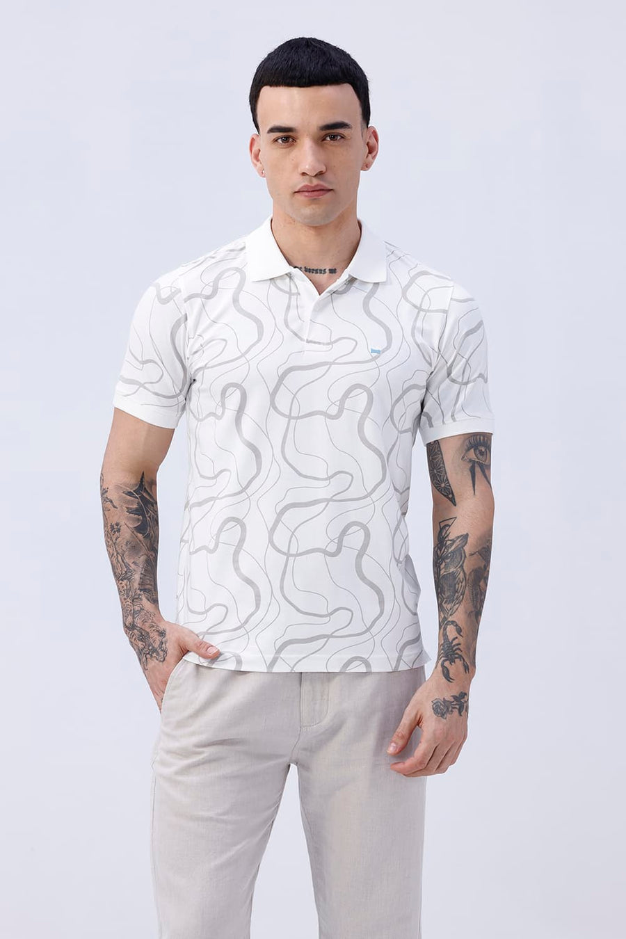 BASICS REGULAR FIT BRIGHT WHITE COTTON STRETCH POLO T-SHIRT