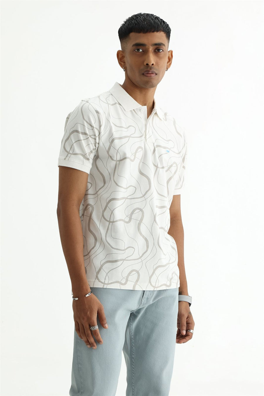 BASICS REGULAR FIT BRIGHT WHITE COTTON STRETCH POLO T-SHIRT