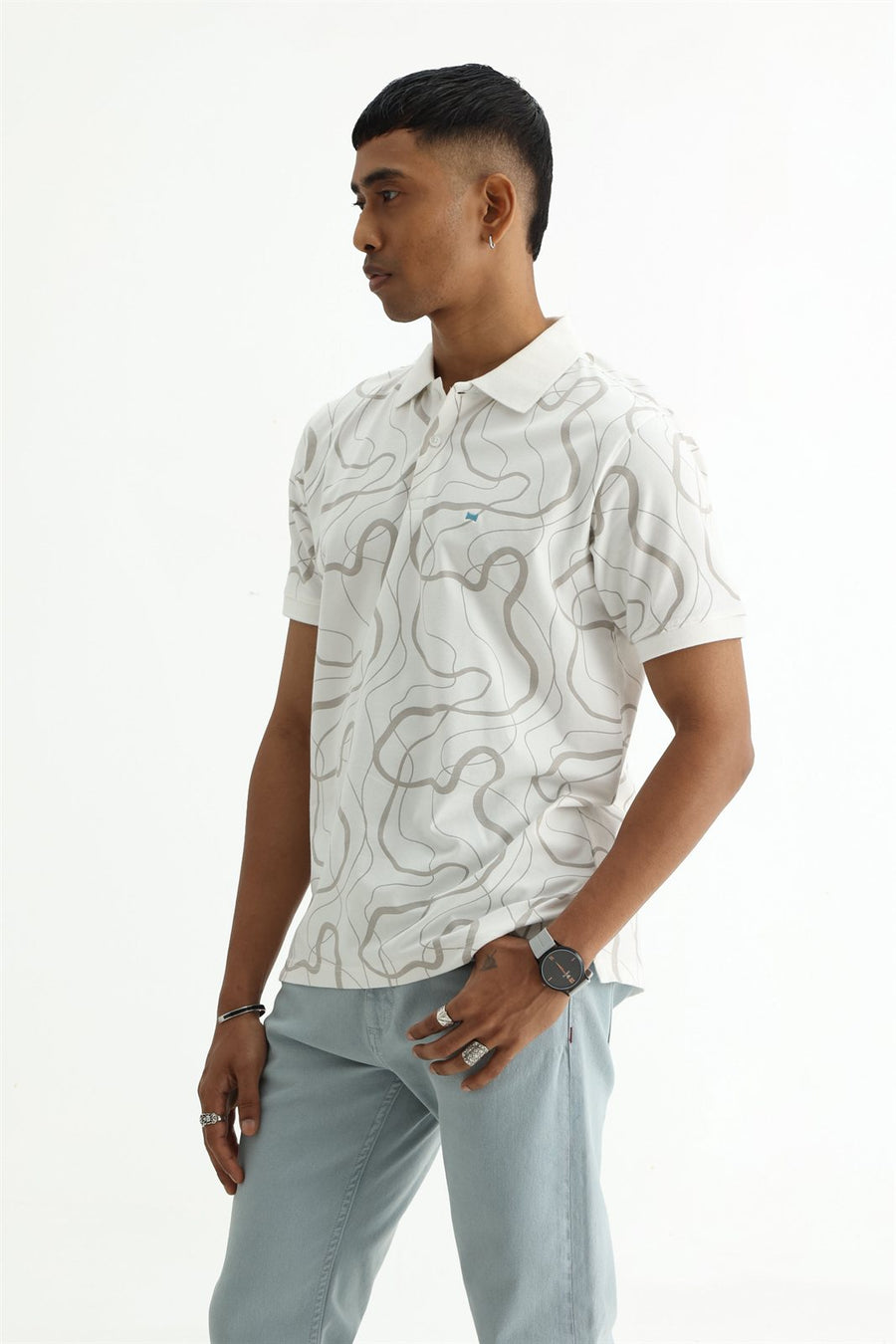 BASICS REGULAR FIT BRIGHT WHITE COTTON STRETCH POLO T-SHIRT