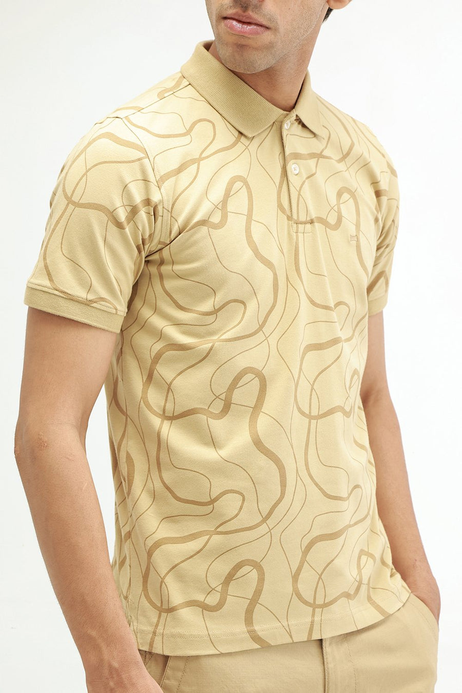BASICS REGULAR FIT TAOS TAUPE COTTON STRETCH POLO T-SHIRT