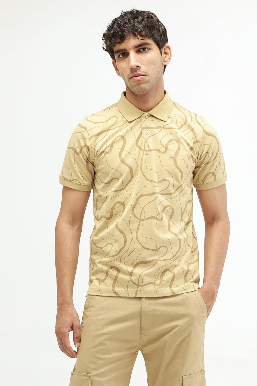BASICS REGULAR FIT TAOS TAUPE COTTON STRETCH POLO T-SHIRT