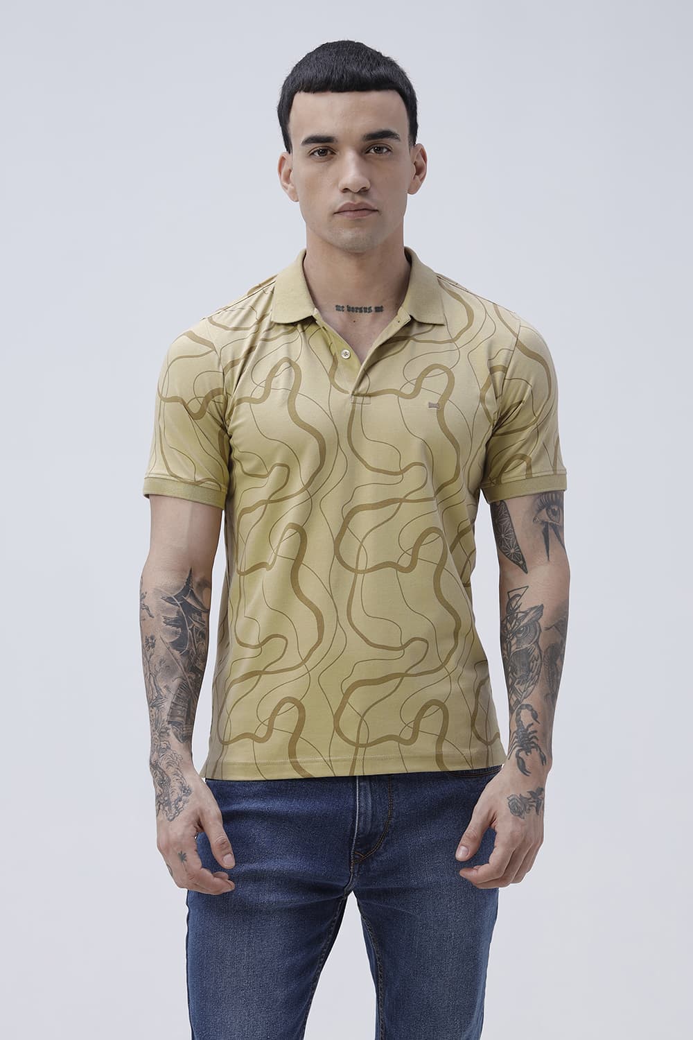 BASICS REGULAR FIT TAOS TAUPE COTTON STRETCH POLO T-SHIRT