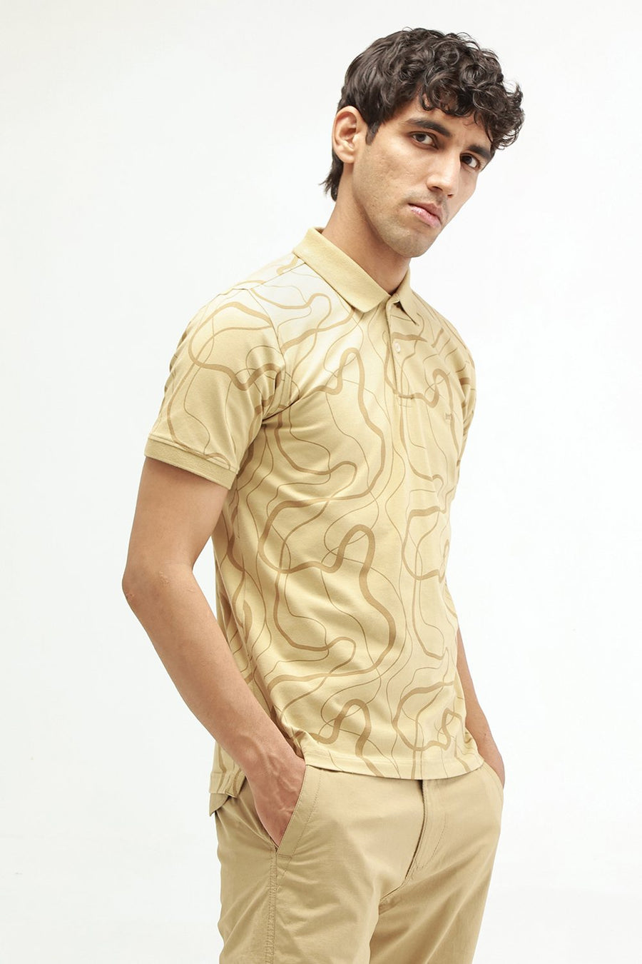 BASICS REGULAR FIT TAOS TAUPE COTTON STRETCH POLO T-SHIRT