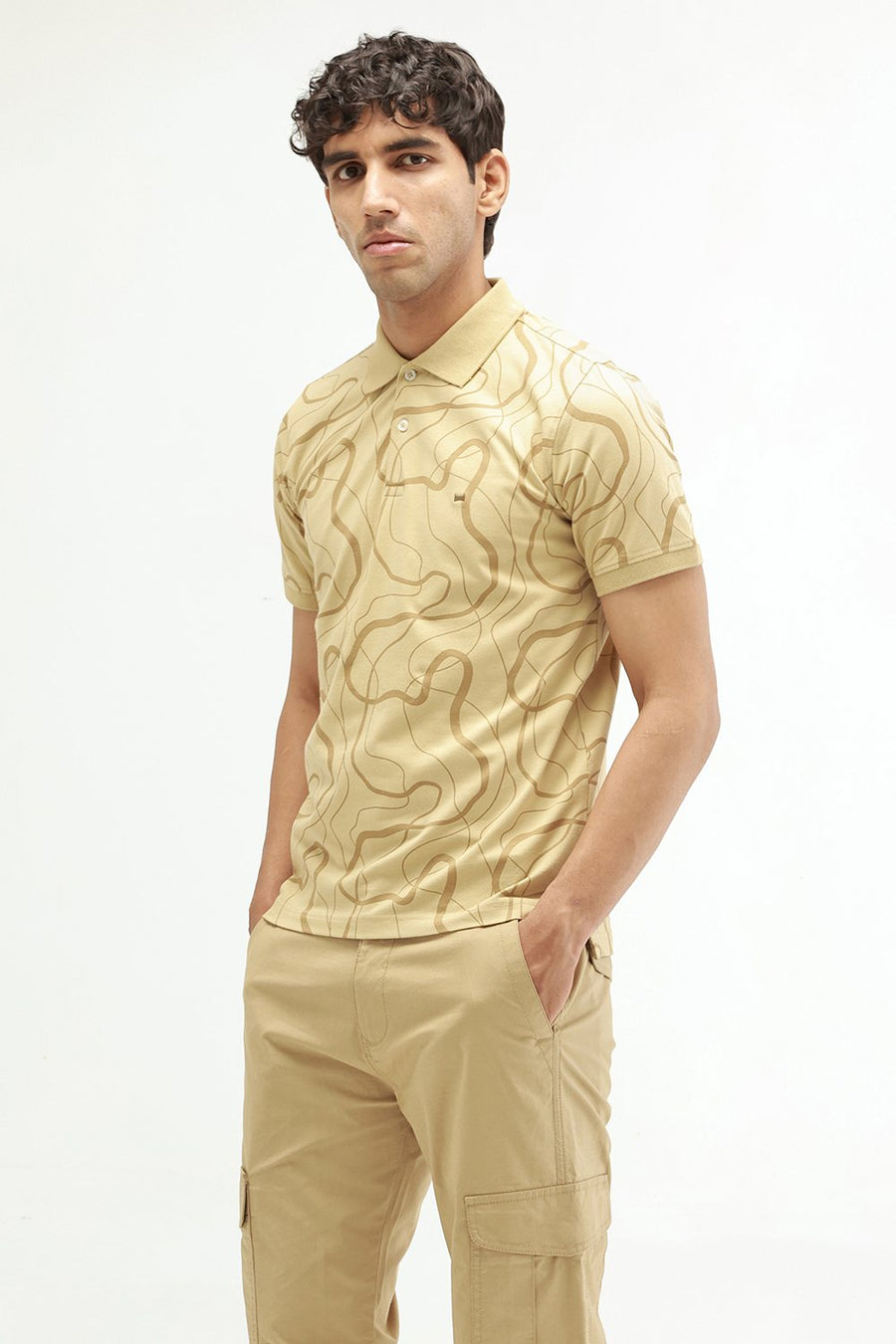 BASICS REGULAR FIT TAOS TAUPE COTTON STRETCH POLO T-SHIRT