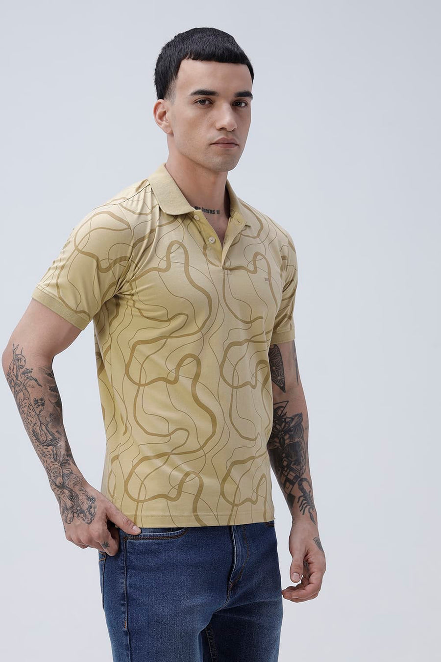 BASICS REGULAR FIT TAOS TAUPE COTTON STRETCH POLO T-SHIRT
