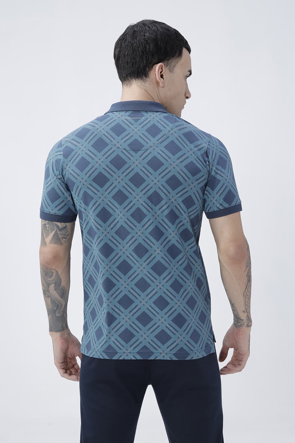 BASICS REGULAR FIT TURQUOISE SEA COTTON STRETCH POLO T-SHIRT