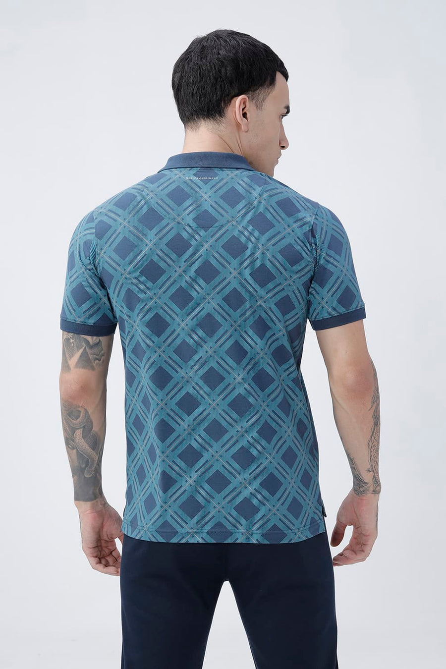 BASICS REGULAR FIT TURQUOISE SEA COTTON STRETCH POLO T-SHIRT