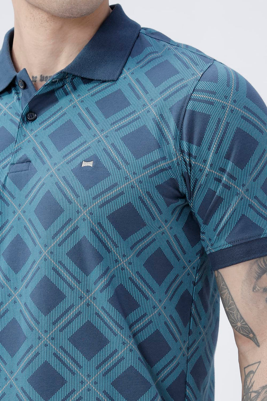 BASICS REGULAR FIT TURQUOISE SEA COTTON STRETCH POLO T-SHIRT