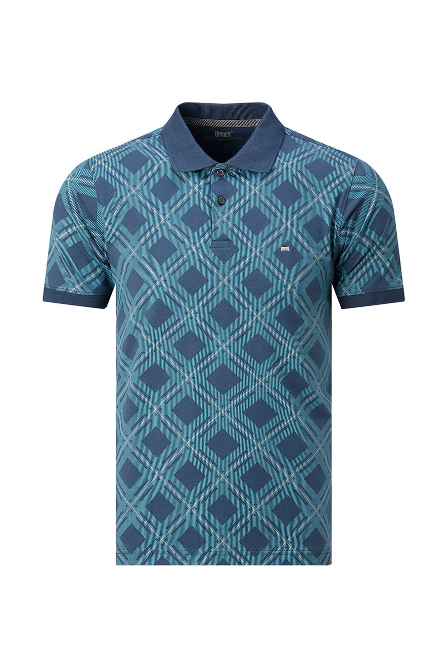 BASICS REGULAR FIT TURQUOISE SEA COTTON STRETCH POLO T-SHIRT