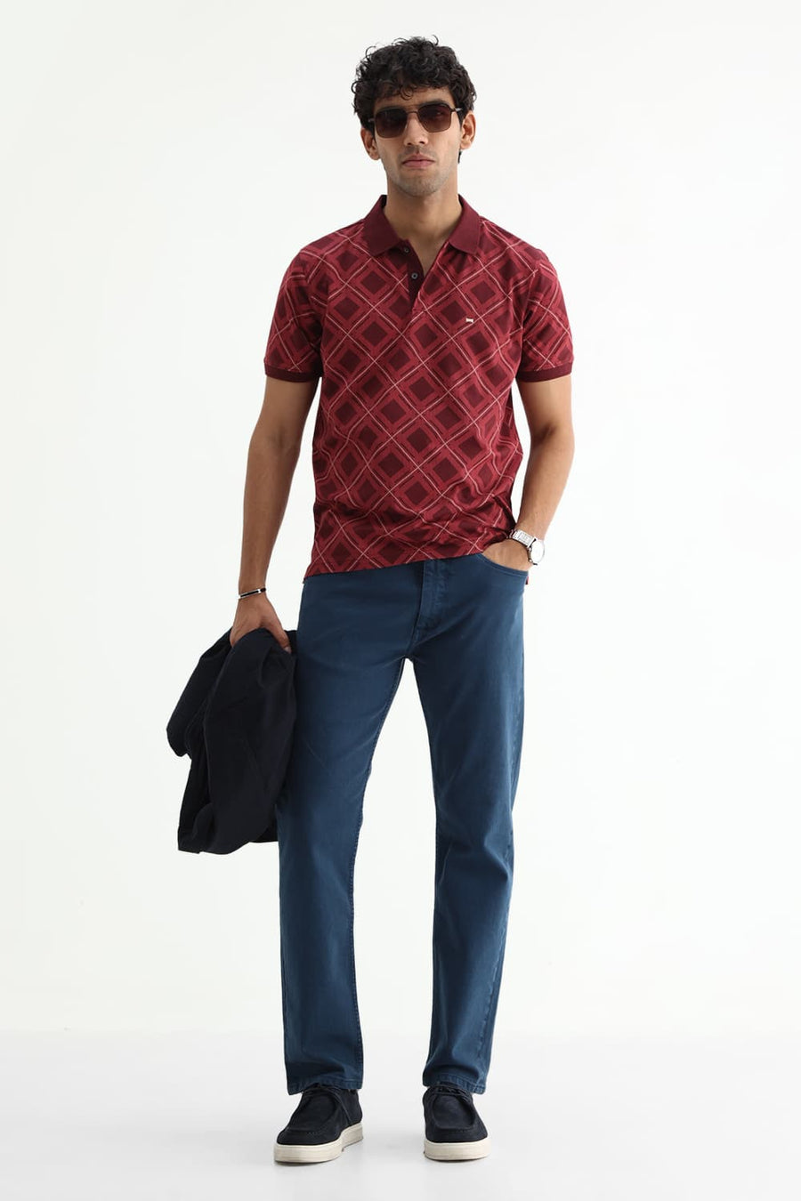 BASICS REGULAR FIT PORT ROYALE COTTON STRETCH POLO T-SHIRT
