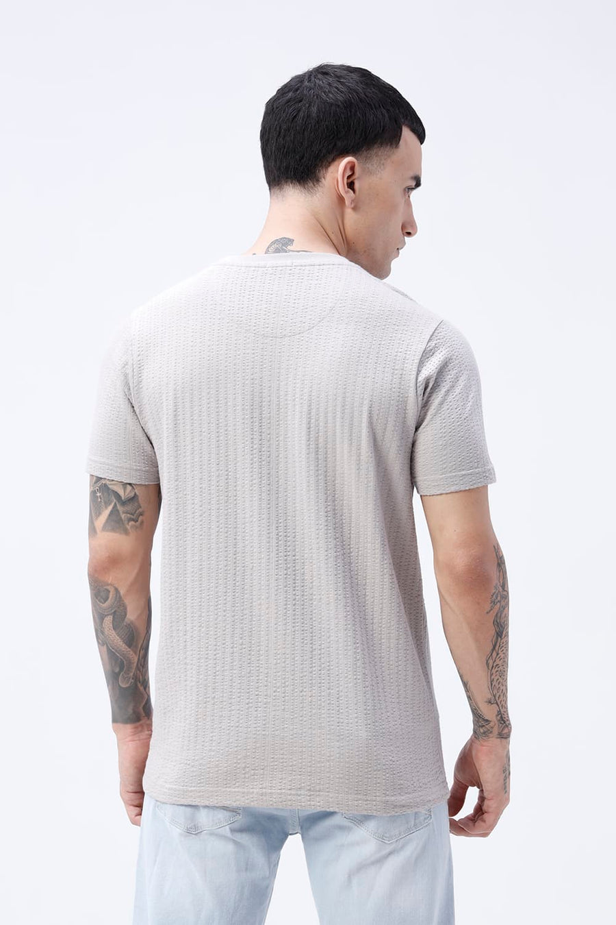 BASICS REGULAR FIT GRAY MORNING COTTON CREW T-SHIRT