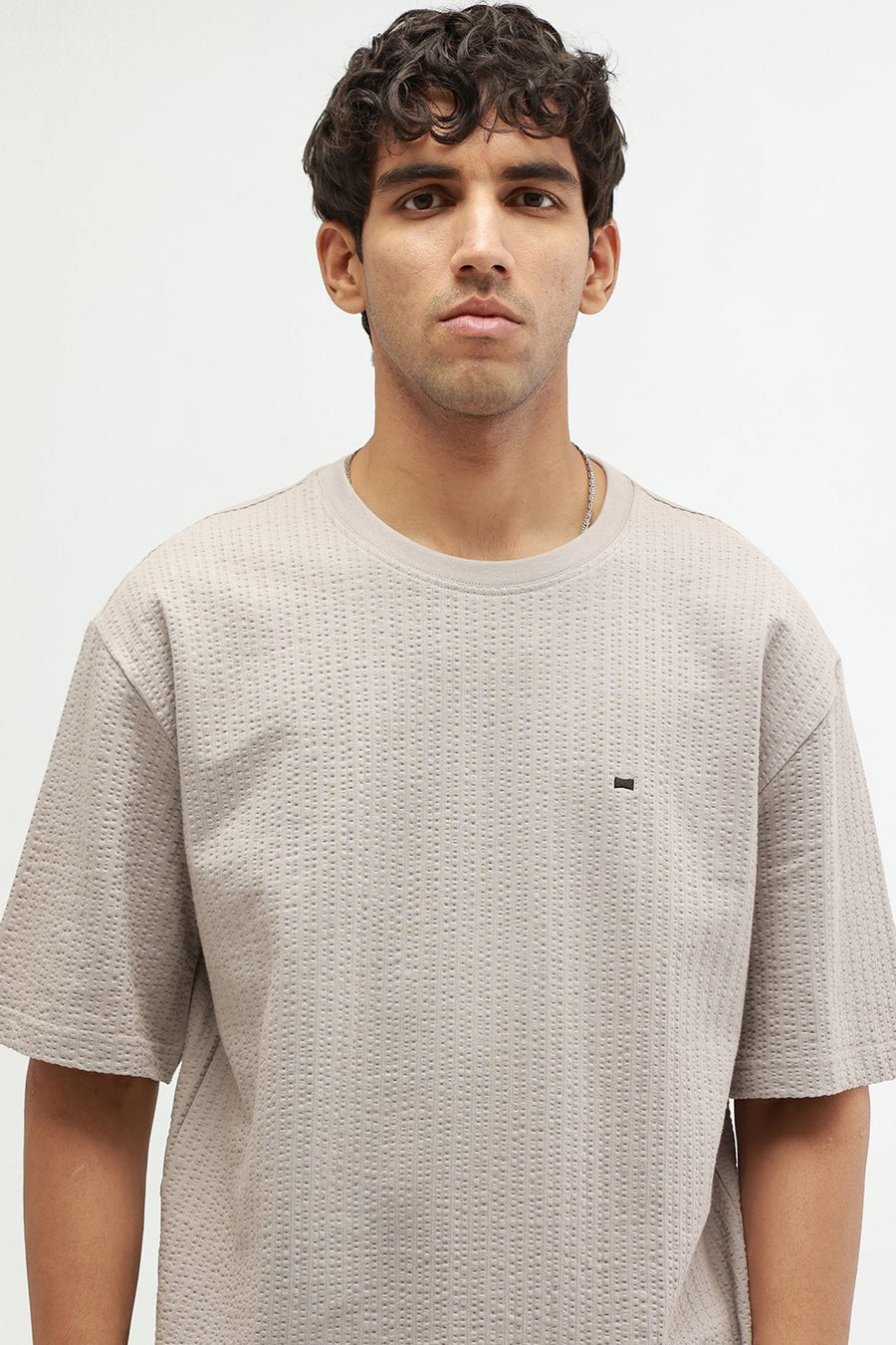 BASICS REGULAR FIT GRAY MORNING COTTON CREW T-SHIRT