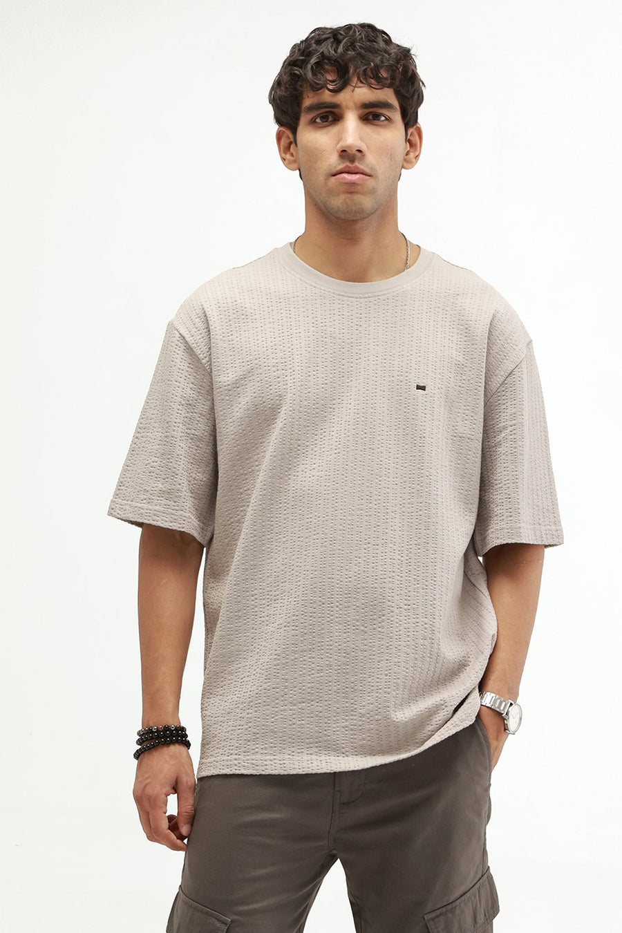 BASICS REGULAR FIT GRAY MORNING COTTON CREW T-SHIRT