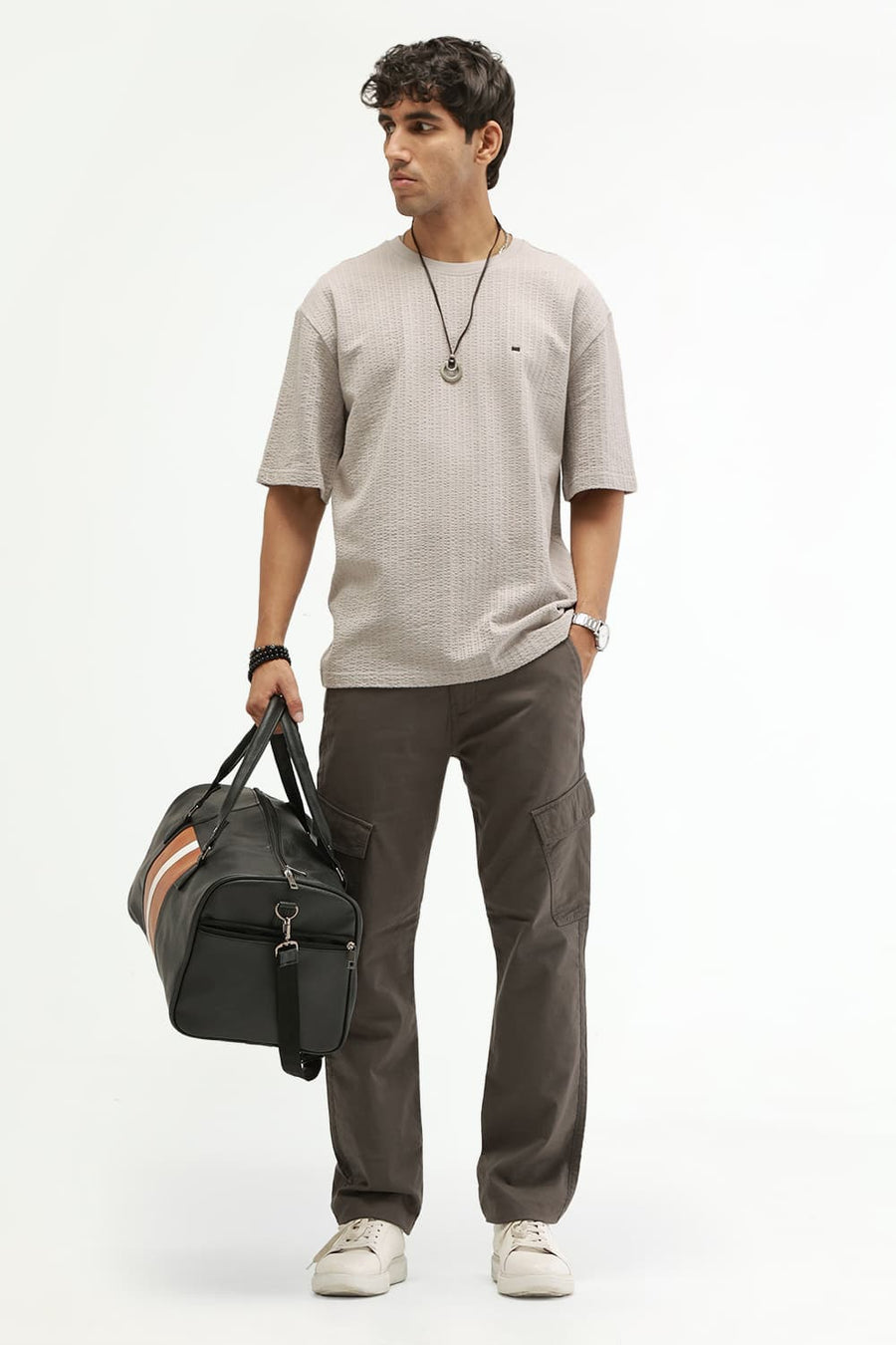 BASICS REGULAR FIT GRAY MORNING COTTON CREW T-SHIRT