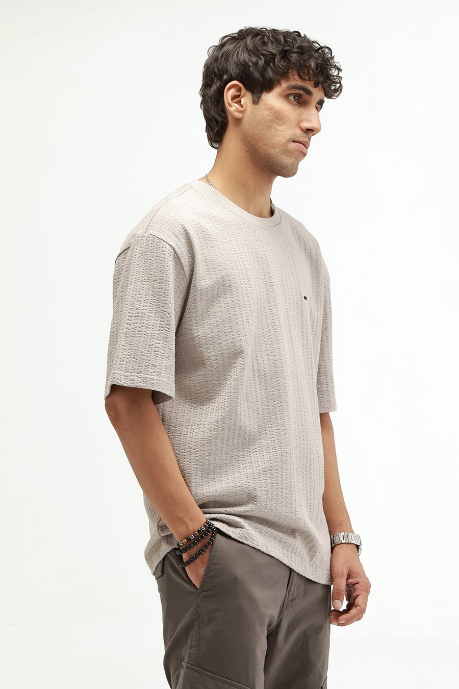 BASICS REGULAR FIT GRAY MORNING COTTON CREW T-SHIRT