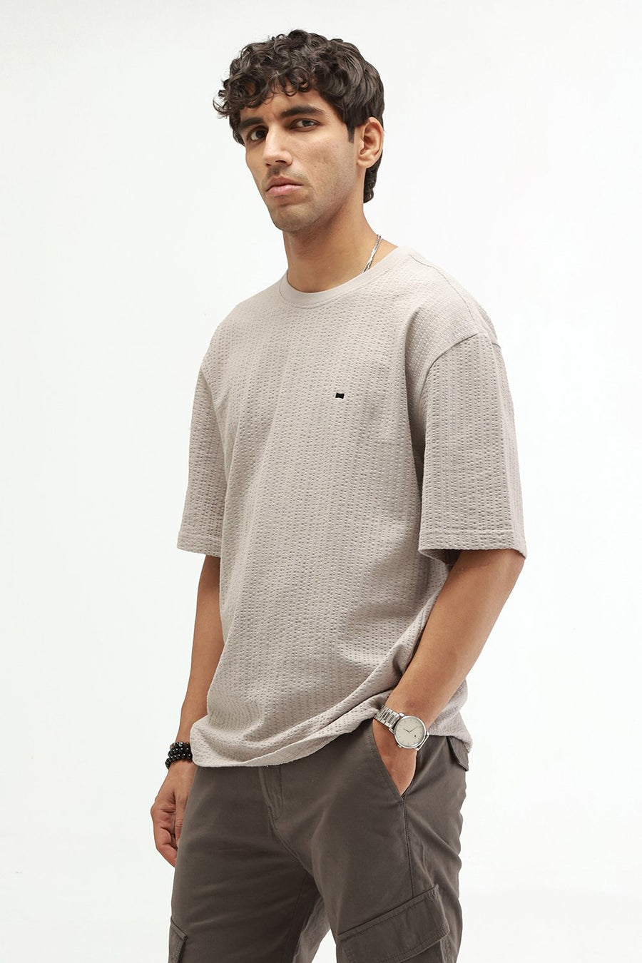 BASICS REGULAR FIT GRAY MORNING COTTON CREW T-SHIRT