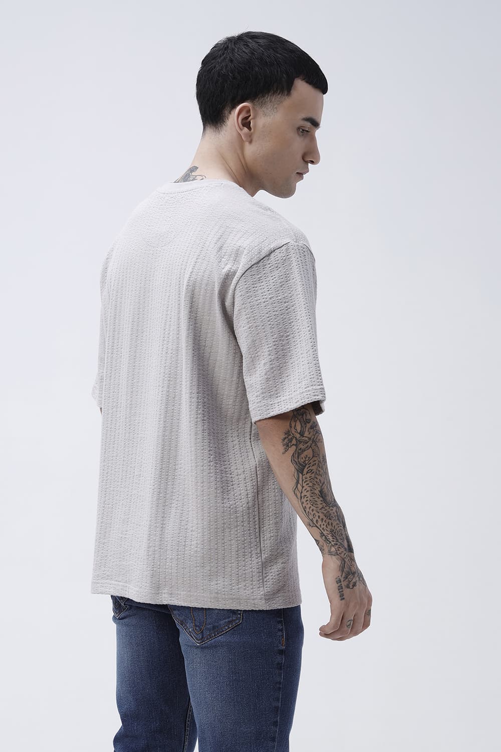 BASICS RELAXED FIT GRAY MORNING COTTON CREW T-SHIRT