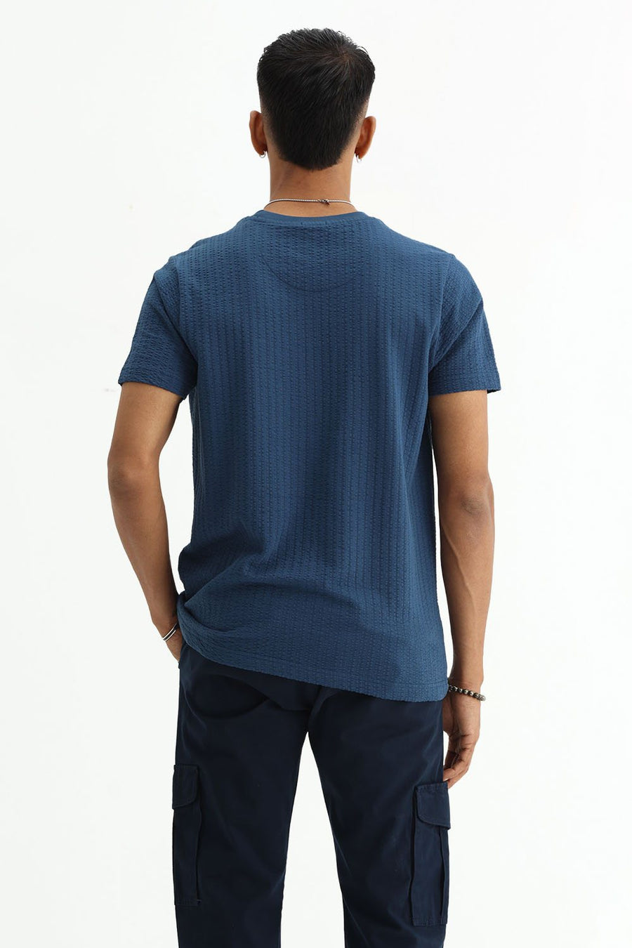 BASICS REGULAR FIT SAILOR BLUE COTTON CREW T-SHIRT