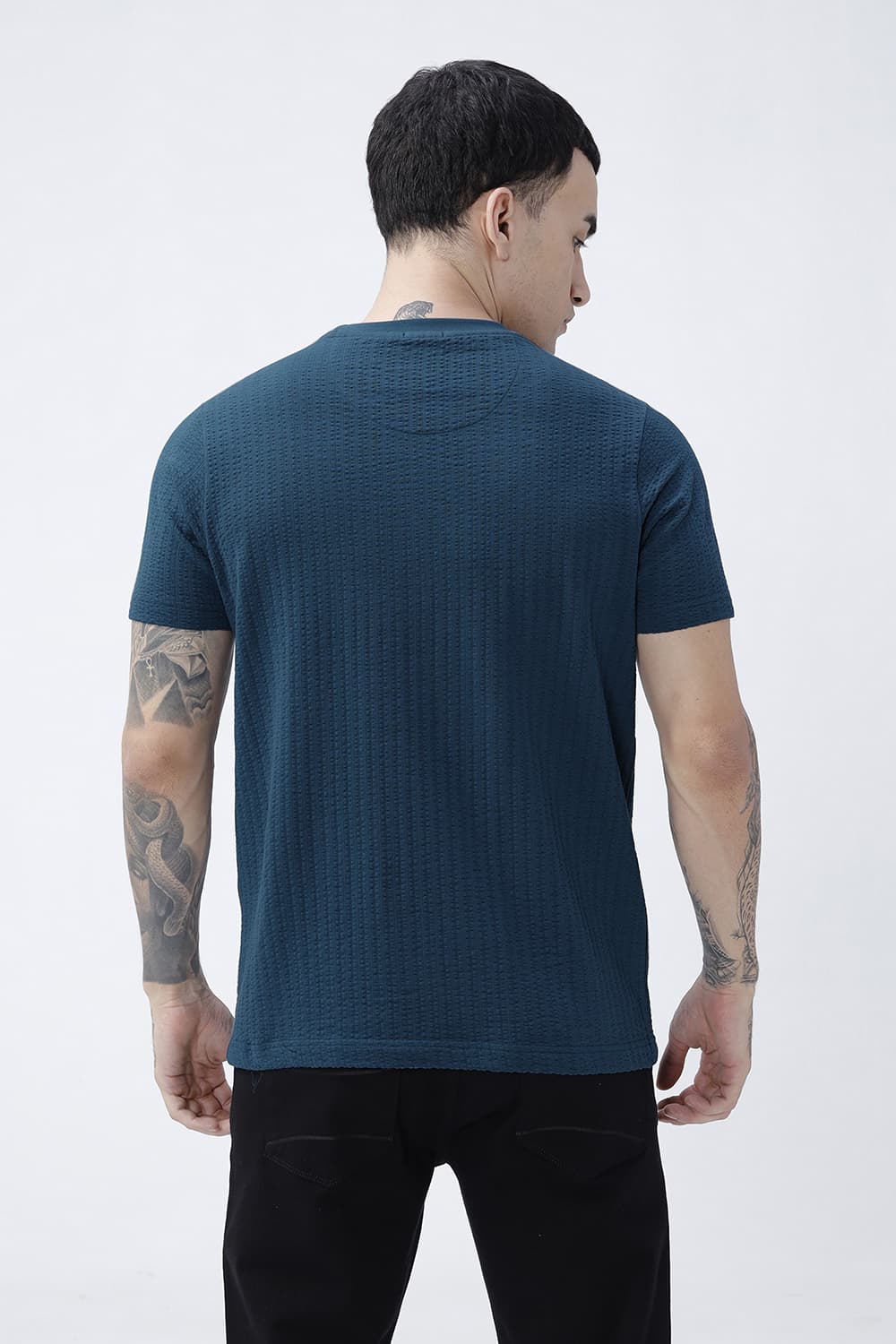 BASICS REGULAR FIT SAILOR BLUE COTTON CREW T-SHIRT