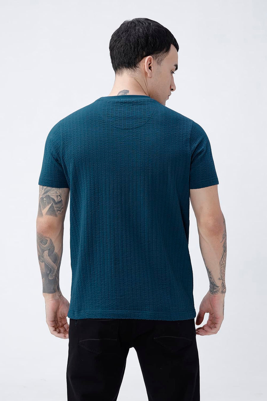 BASICS REGULAR FIT SAILOR BLUE COTTON CREW T-SHIRT