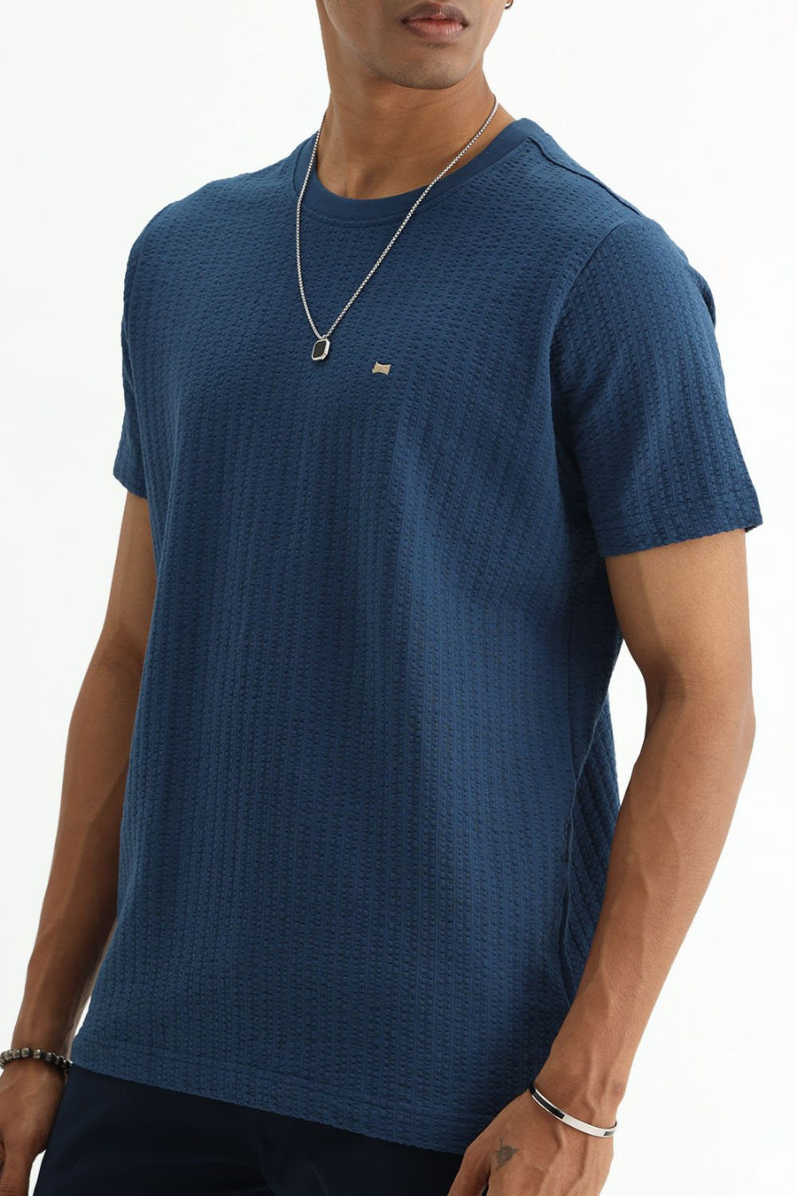 BASICS REGULAR FIT SAILOR BLUE COTTON CREW T-SHIRT