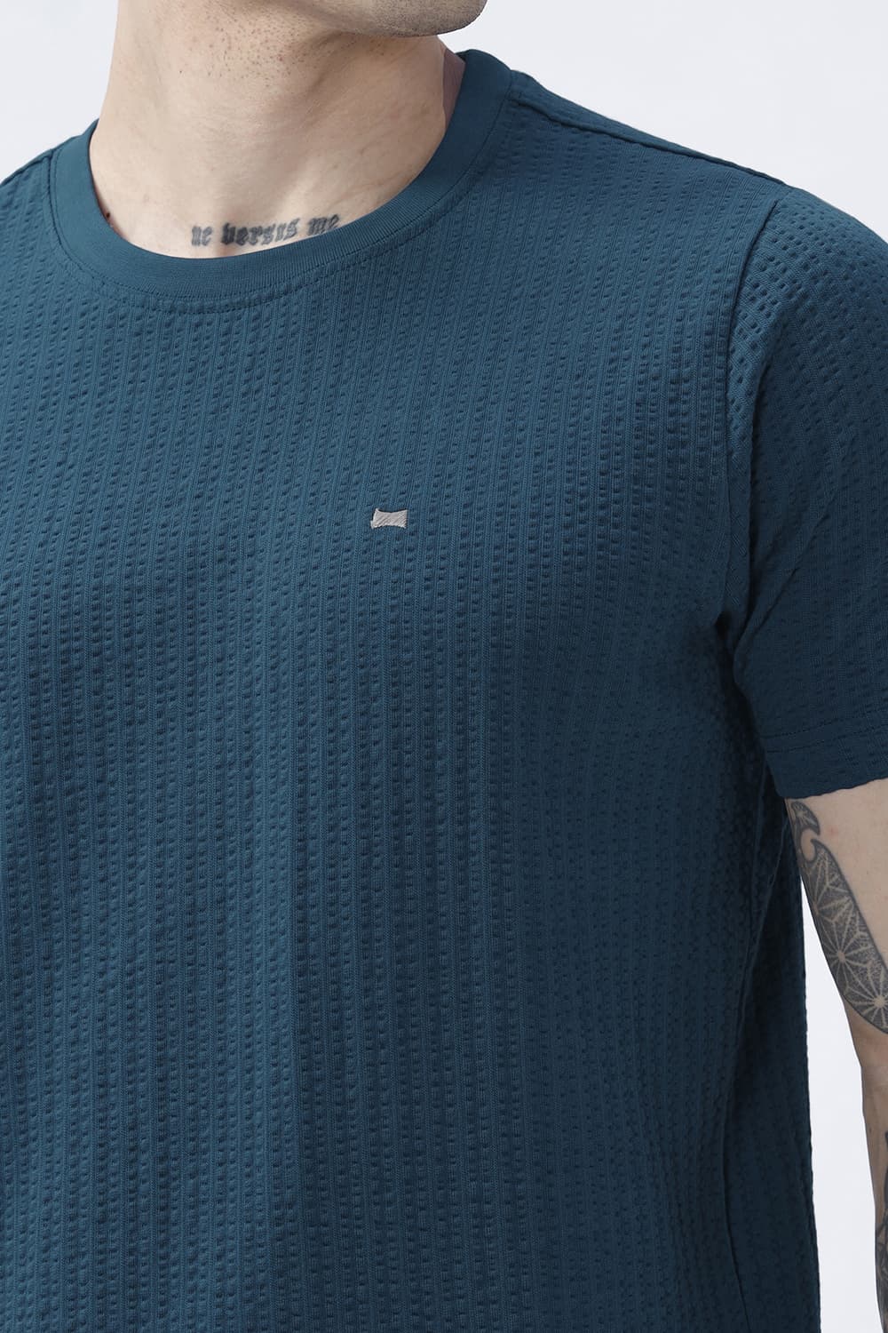 BASICS REGULAR FIT SAILOR BLUE COTTON CREW T-SHIRT