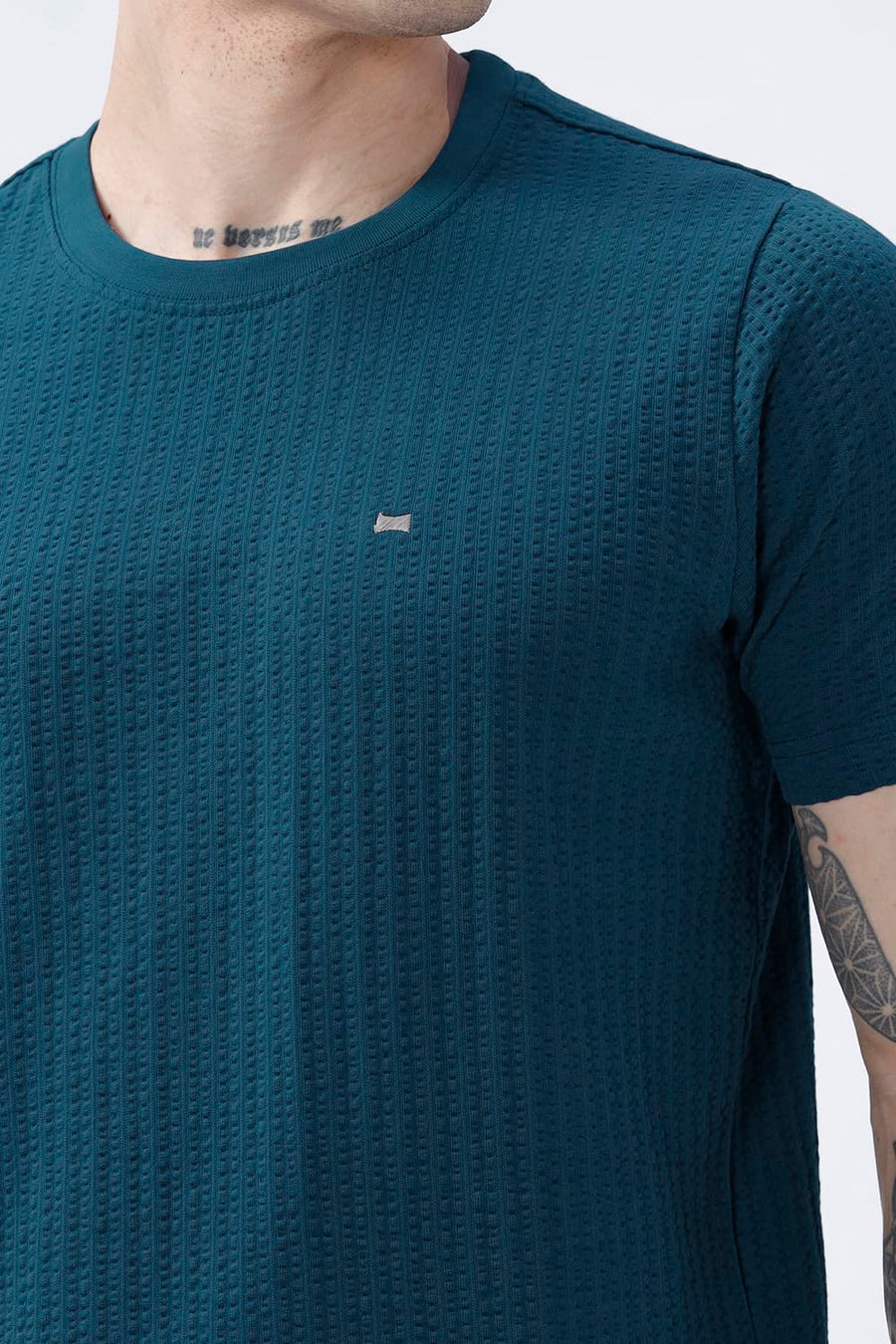 BASICS REGULAR FIT SAILOR BLUE COTTON CREW T-SHIRT