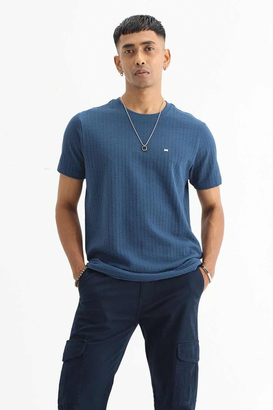 BASICS REGULAR FIT SAILOR BLUE COTTON CREW T-SHIRT