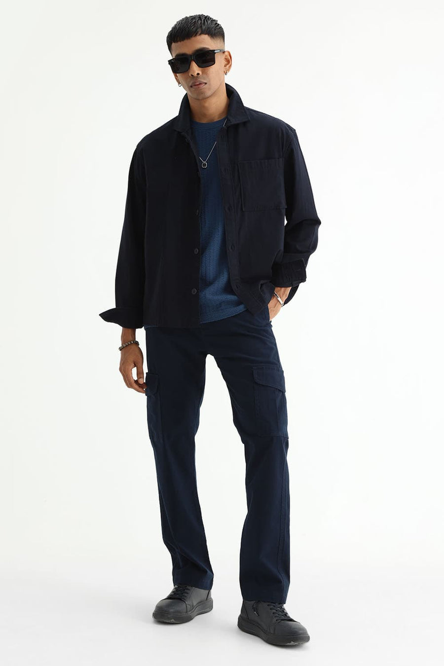 BASICS REGULAR FIT SAILOR BLUE COTTON CREW T-SHIRT