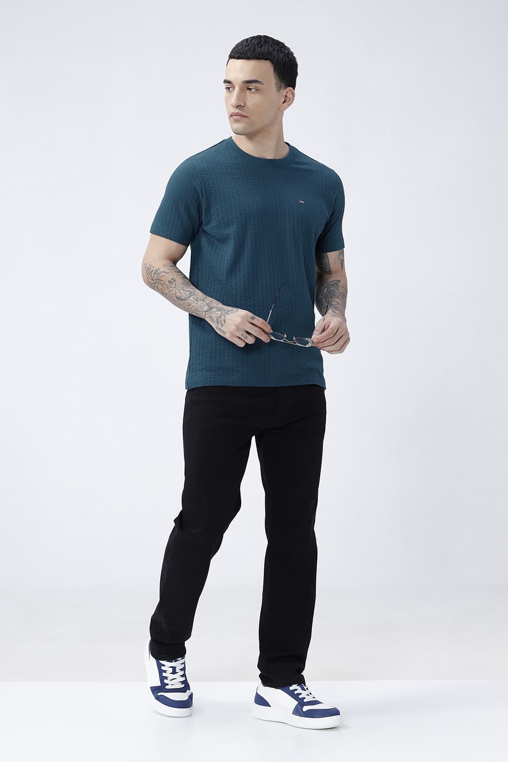 BASICS REGULAR FIT SAILOR BLUE COTTON CREW T-SHIRT