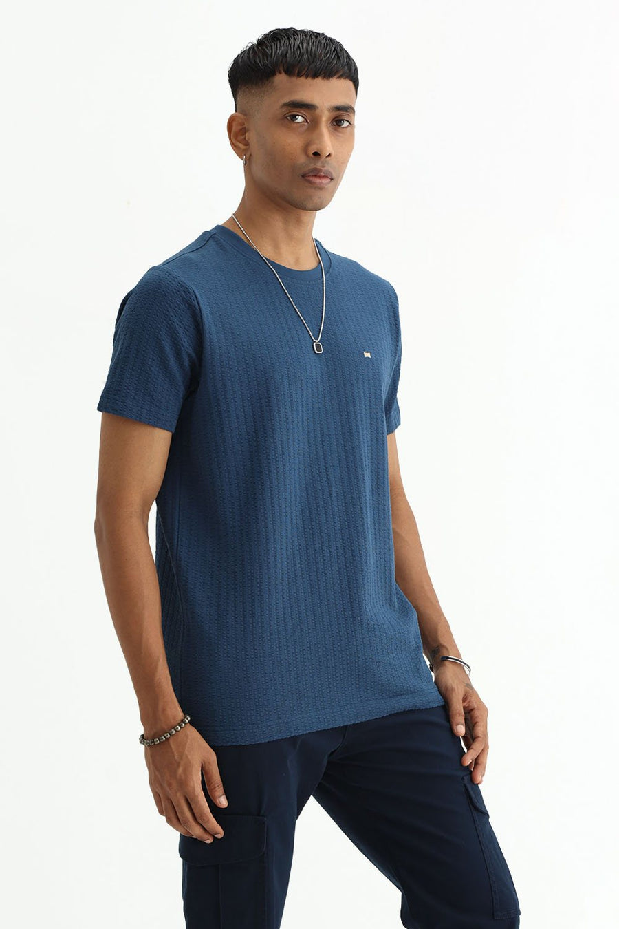 BASICS REGULAR FIT SAILOR BLUE COTTON CREW T-SHIRT
