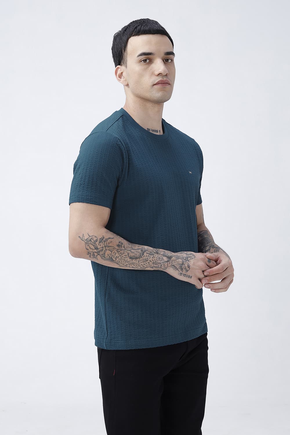 BASICS REGULAR FIT SAILOR BLUE COTTON CREW T-SHIRT