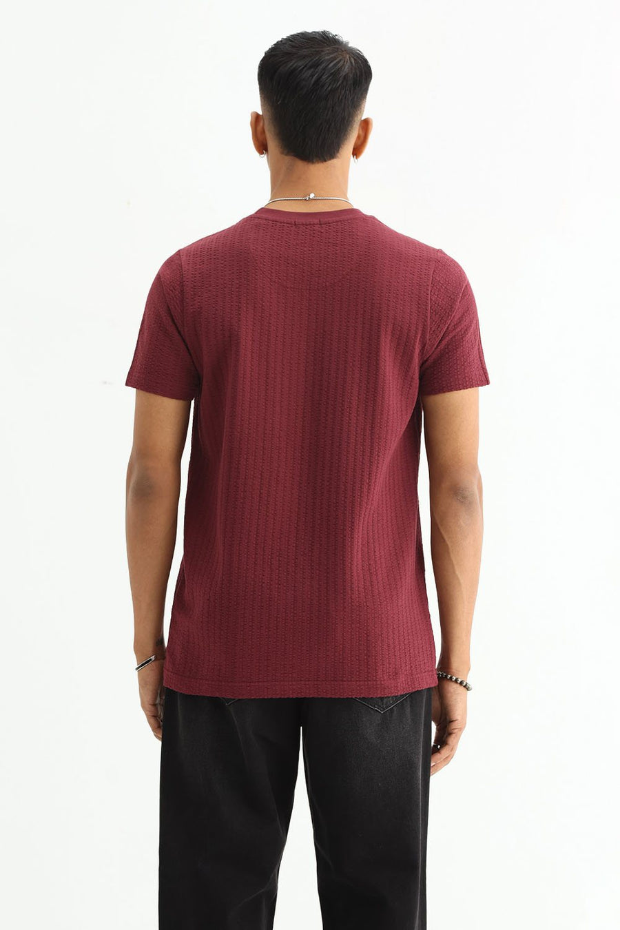 BASICS REGULAR FIT MAROON BANNER COTTON CREW T-SHIRT