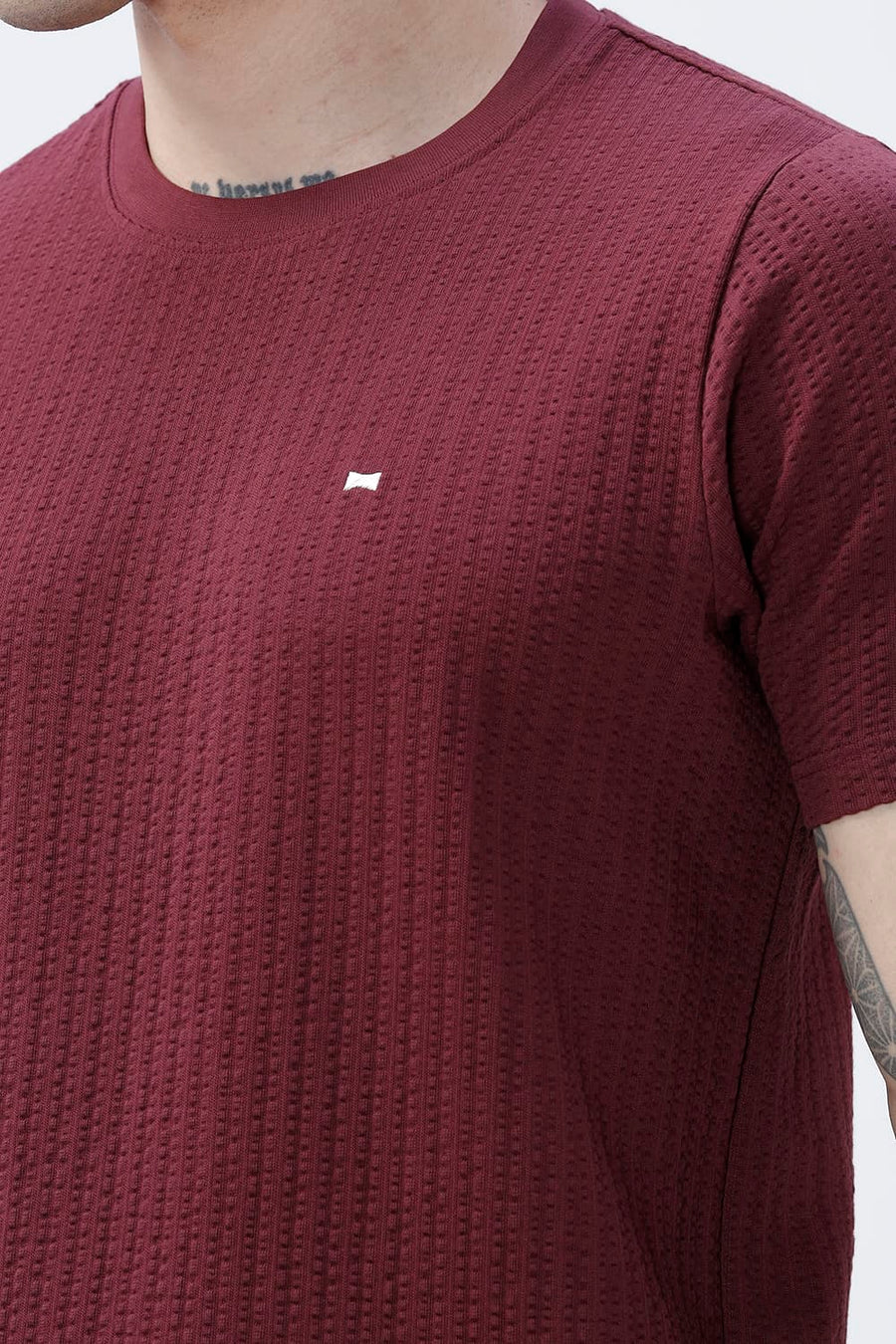 BASICS REGULAR FIT MAROON BANNER COTTON CREW T-SHIRT