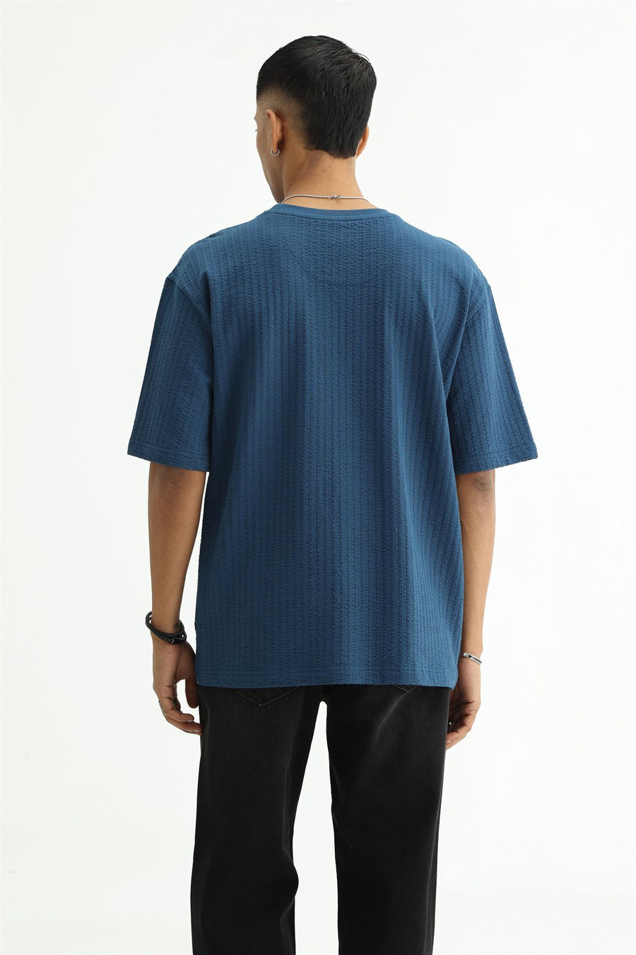 BASICS RELAXED FIT SAILOR BLUE COTTON CREW T-SHIRT