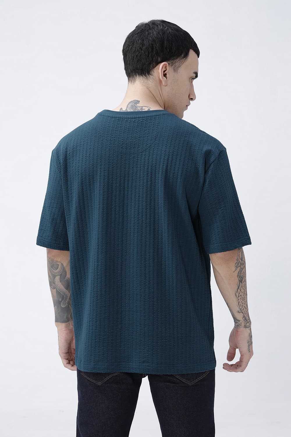 BASICS RELAXED FIT SAILOR BLUE COTTON CREW T-SHIRT