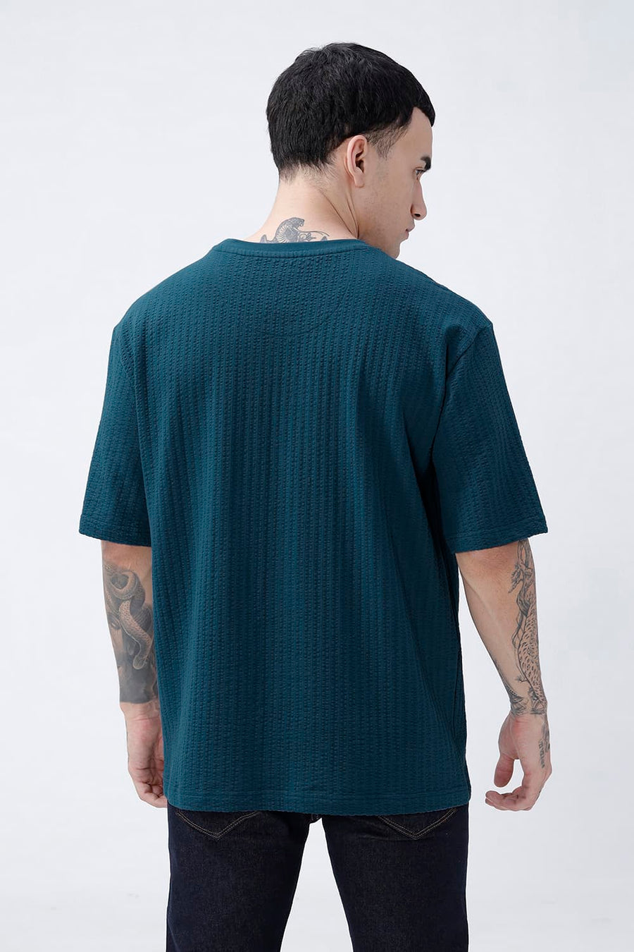 BASICS RELAXED FIT SAILOR BLUE COTTON CREW T-SHIRT