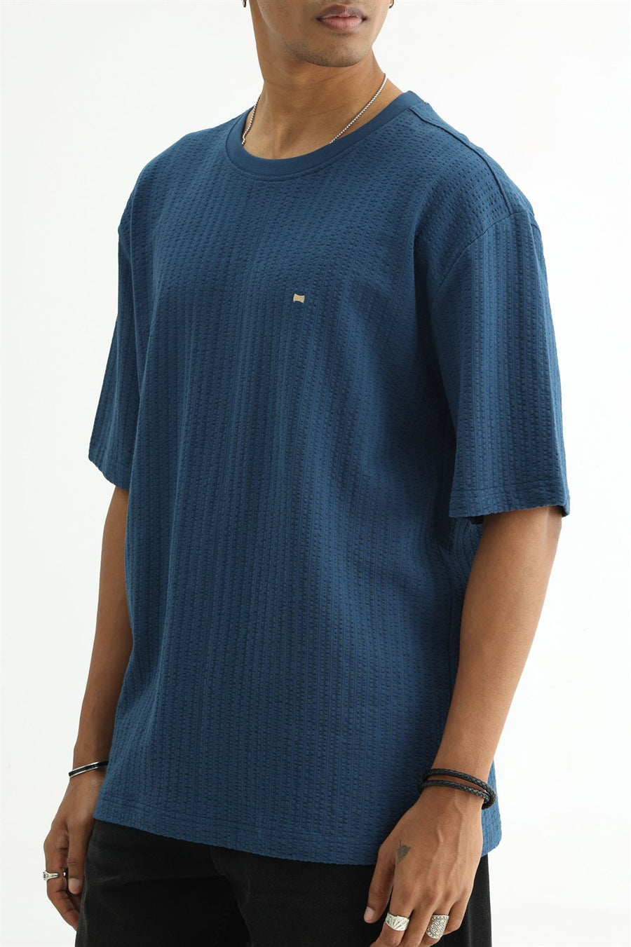 BASICS RELAXED FIT SAILOR BLUE COTTON CREW T-SHIRT
