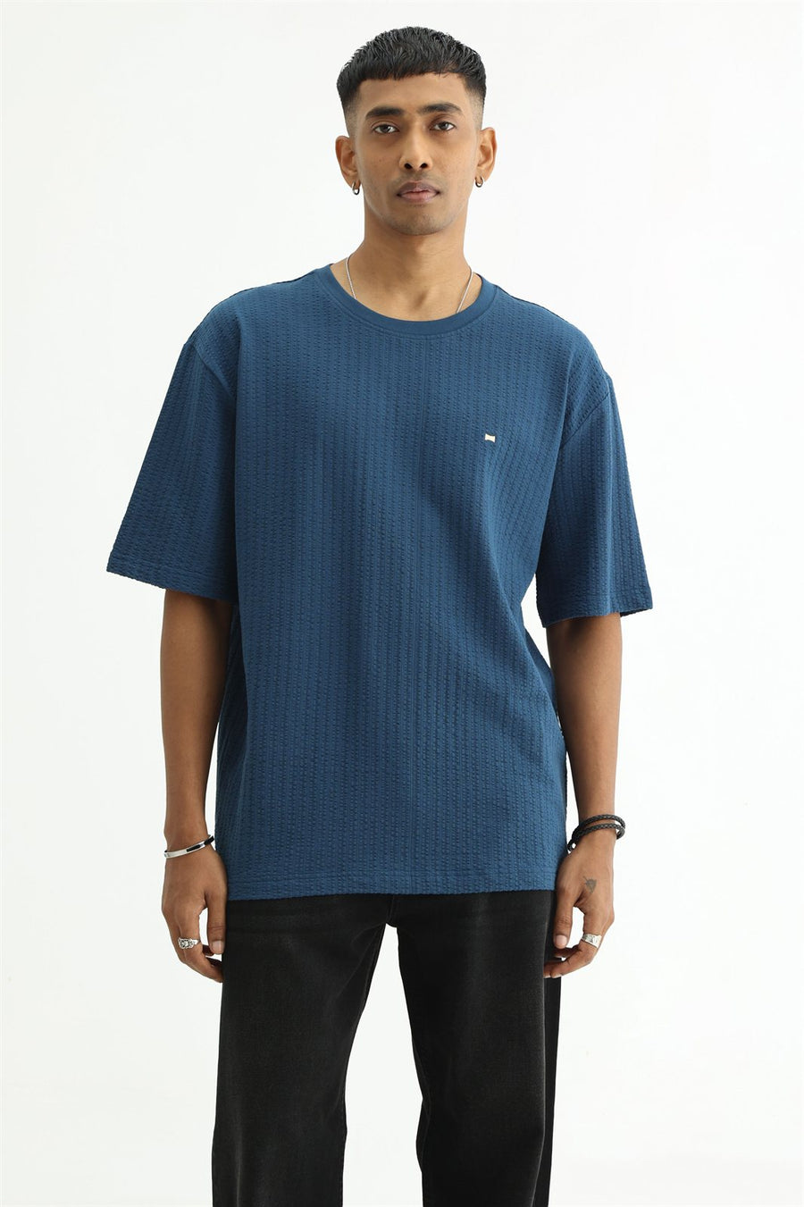 BASICS RELAXED FIT SAILOR BLUE COTTON CREW T-SHIRT