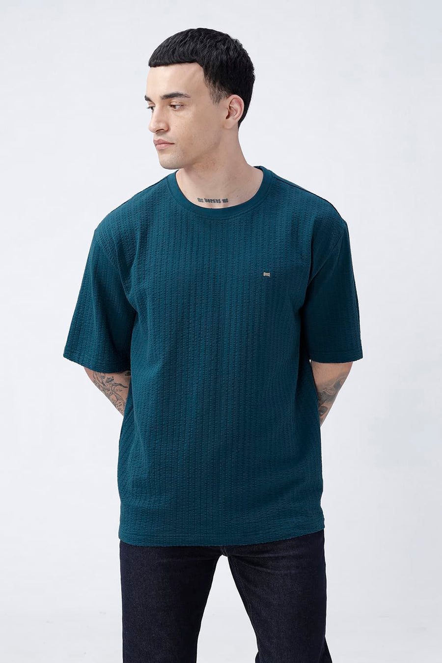 BASICS RELAXED FIT SAILOR BLUE COTTON CREW T-SHIRT