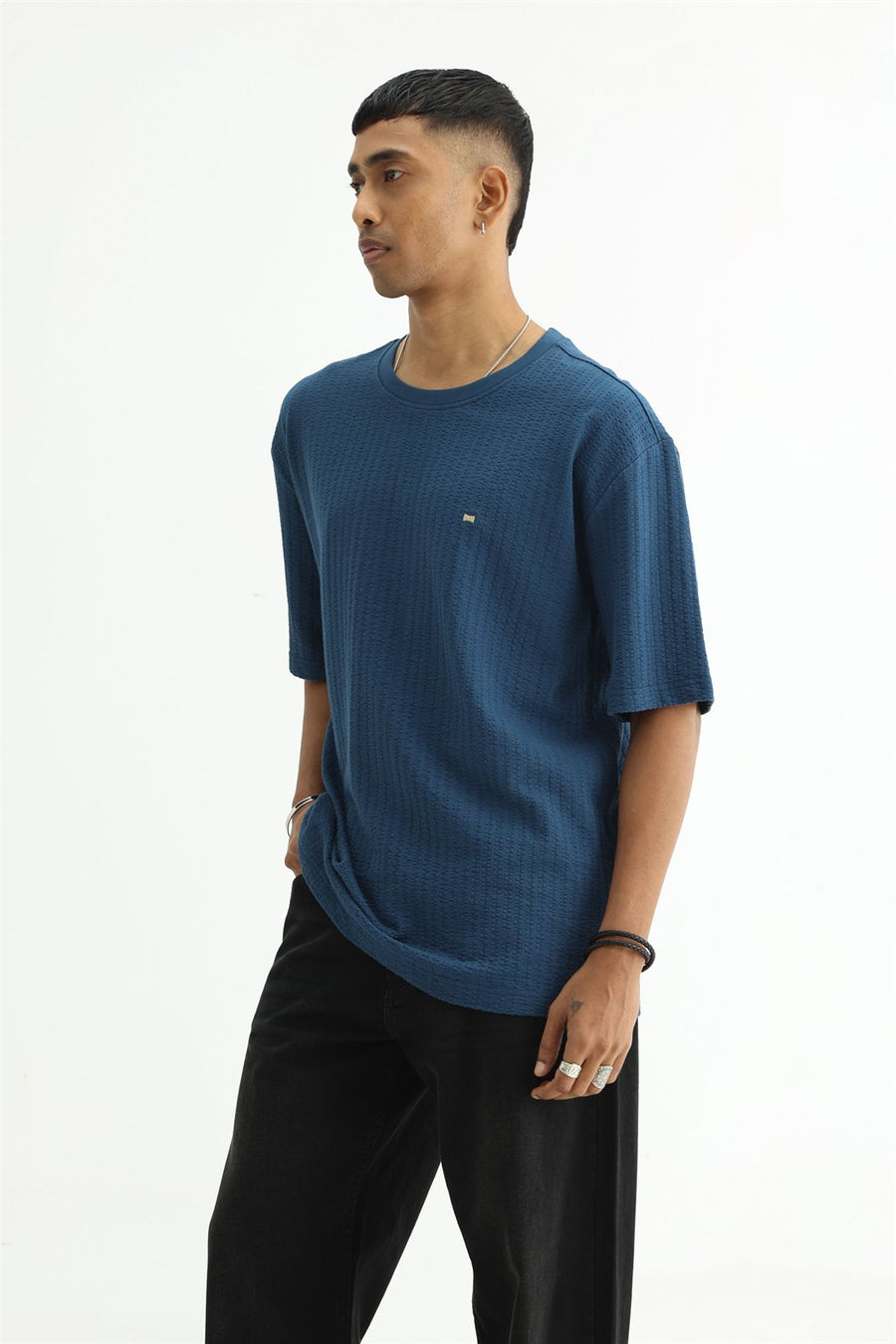 BASICS RELAXED FIT SAILOR BLUE COTTON CREW T-SHIRT