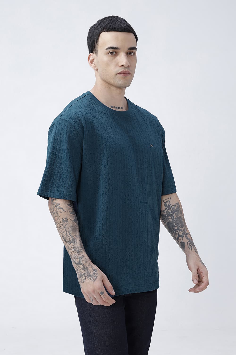 BASICS RELAXED FIT SAILOR BLUE COTTON CREW T-SHIRT